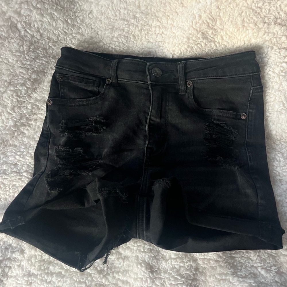 American Eagle Black Ripped Jean Shorts